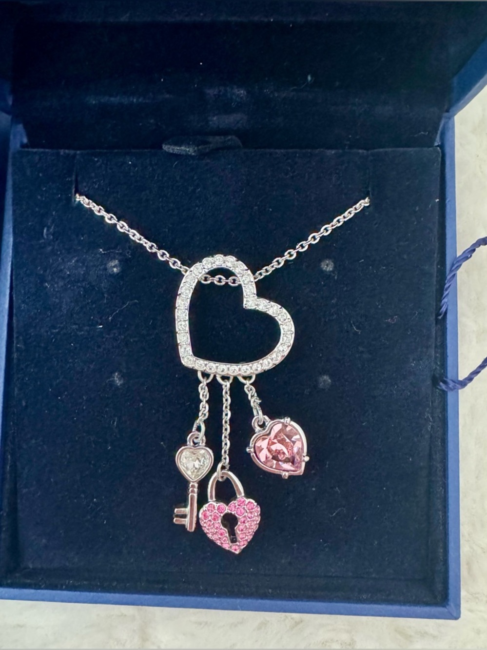 Authentic Swarovski pink heart lock and key pendant